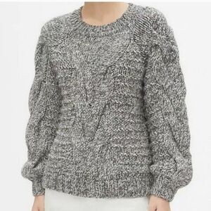 Gray marled wool/alpaca sweater chunky wool fisherman Cable Knit Pullover. Sz XS